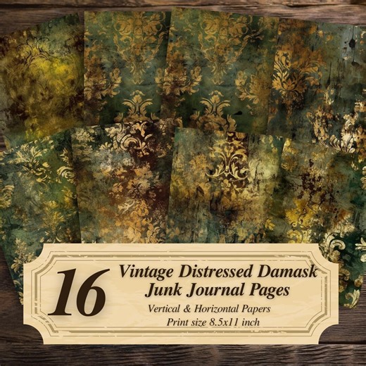 Vintage Distressed Damask Junk Journal Pages Printable : PDF (digital Download) - Etsy