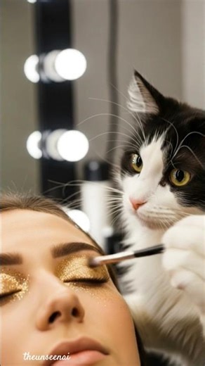 cat doing glitter eye shadow.#shorts #DreamScreenAI #aiart #cat #short #ai #animation #love #viral