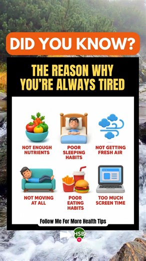 Why You're Always Tired 😴💤 (And How to Fix It!) Always low on energy? 😩 It might be more than just lack of sleep! Poor nutrition, screen time overload, and even not getting fresh air can seriously drain your energy. Save this reminder and start feeling better one habit at a time! 🌿🍎💻 #EnergyBoost #WellnessTips #HealthyHabits | Health Spirit Body