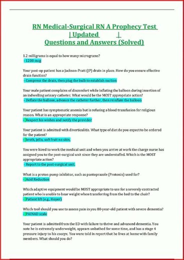 Updated TEST BANK RN MedicalSurgical RN A Prophecy Test Graded A Solved 100 Correct new video