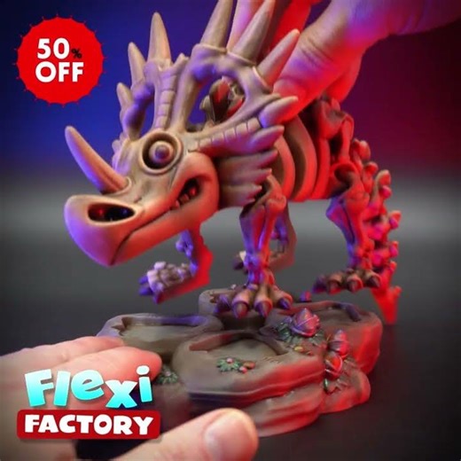 50% off NOW! Skeleton Styracosaurus with 3MF and XL Versions! #3d #new #newpost #dinosaur #sale