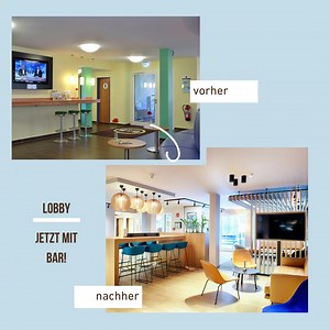 "Aus alt mach neu" ➡️ Heute ist wieder Transformation-Tuesday! 🥳 Dieses mal zeigen wir euch die Renovierung unseres B&B Hotels München-Airport. Die Veränderung ist hier deutlich zu sehen, denn das Hotel erstrahlt nun im neuen, frischen und modernen Design und ist zusätzlich mit unserer Everyone’s Bar ausgestattet.😍 Findet Ihr die Verwandlung gelungen? #hotelbbcom #reno #hotelrenovierung #renovation #newlookandfeel #bar #everyonesbar #muenchen #muenchenairport #munich #modern #moderndesign #int