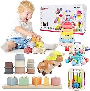Baby Toys 6 to 18 Months, 8 in 1 Montessori Toy Set, Educational Learning Toy for Toddlers Babies Sensory Toys Newborn Infant Gifts for Boys & Girls