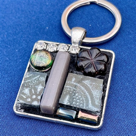 Black Mini Mosaic Glass and Bead Keychain - Etsy