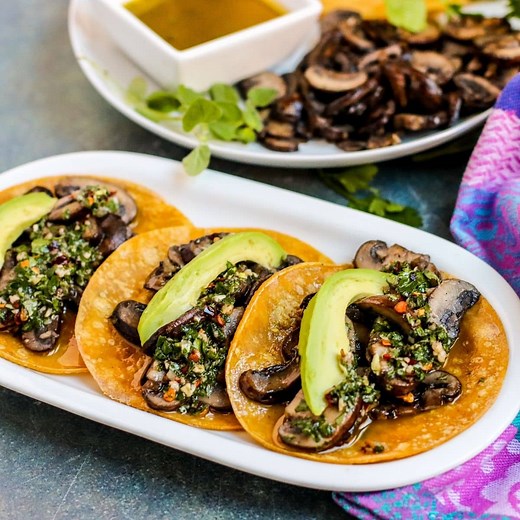 Vegan Mushroom Tacos with Chimichurri Sauce