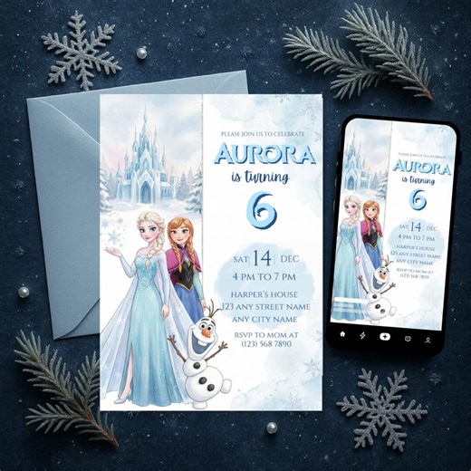Frozen (elsa and Anna) Birthday Invitation | Editable Canva Template Evite | Printable Party Invite for Gir | Instant Digital Download Card - Etsy