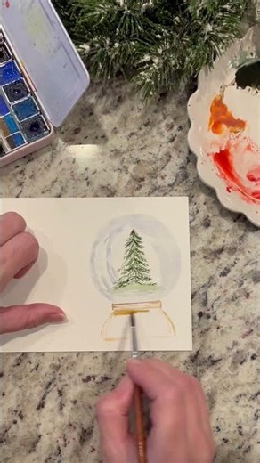 Snowglobe watercolor card making! Enjoy watching or try it yourself! #dawnscolorpalette #watercolor