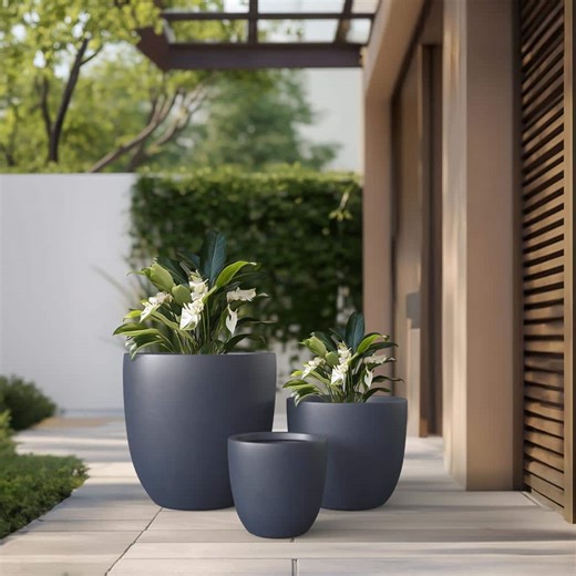 Check The Home Depot's Q&A Before Buying: Sapcrete 10 in., 12 in., 17 in. H Medium and Large Black Concrete Round Tapered Cylinder Planters with Drainage Holes (3-Pack)