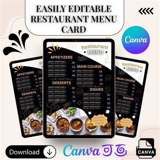 Restaurant Menu Template, Editable Dinner Food & Cafe Menu Card, Printable Canva Design (digital Download) - Etsy
