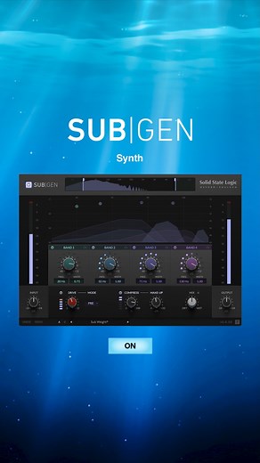 Enhance your synths bass frequencies with the new SSL SubGen plug-in. In this example, all four of SubGen’s bands have been set-up, with wide ‘q’ width to fill out the low end, which is taken away when adding resonance to the low-pass filter. Thanks to SubGen’s synthesis algorithms, It’s like the synth has an addition sub oscillator – something which isn’t possible with EQ. SSL SubGen is the newest plug-in released by Solid State Logic, and is available via SSL Complete Subscription from ONLY $1