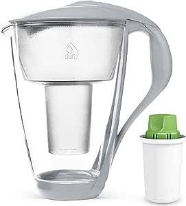 Dafi Crystal Glass Filtering Water Pitcher 8 Cups LED Gray + Alkaline Filter Made in Europe BPA-Free