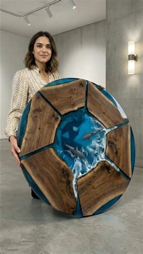 We Made a SHARK-INFESTED Epoxy Resin Coffee Table! 🦈 Ocean Depths in Wood #shorts #diy #satisfying