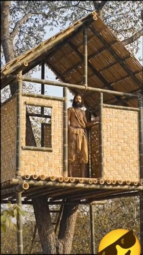 Old Man Build a House using bamboo 😱🌿#short #survival #bamboo