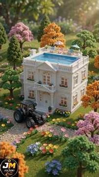 Building a White Toy House with a Rooftop Swimming Pool 🏡💙 | Miniature Construction