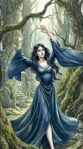 An elf maiden dances in the forest
