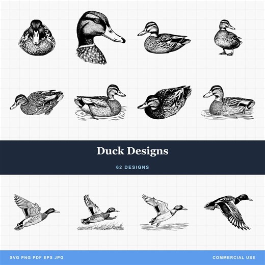 Duck Designs Bundle PNG & SVG Digital for Laser Engraving or Print, Hunting, Mallard, Duckling Swimming Duck, Nesting Duck, Flying Duck - Etsy