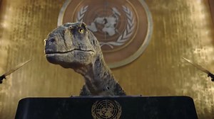 Talking dinosaur invades UN to give climate change speech in bizarre, yet brilliant, new video