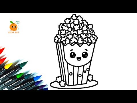 How To Draw A Cute Popcorn, Popcorn Coloring Page For Kids 