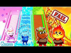 Fire vs Air, Water, Earth Elevators Four Elements' Challenge | Cartoon for Kids
