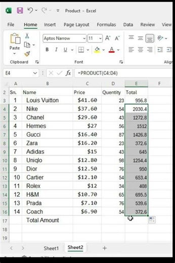 🤯Excel me multiply Formula Kaise Lagaye 2025 | product in Excel! ⚡🔥 #kge #youtubeshorts #ytshorts