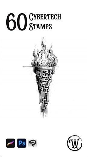 Cyberpunk Tattoo Stamps by BrushWitchStudio - Futuristic Procreate Art