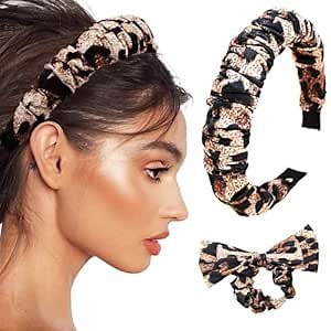 Leopard Wide Headbands Printed Hairbands with Hair Ties Cheetah Head Band Turban Hair Hoop for Women (Stylish)