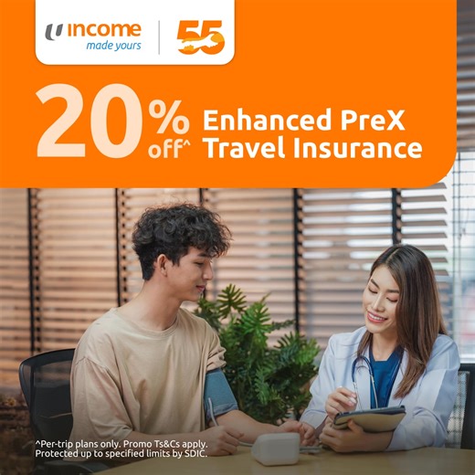 Buy Income's Enhanced PreX Per-trip Travel Insurance to get comprehensive coverage for pre-existing medical conditions such as high blood pressure. Don't let your pre-existing medical conditions limit your travel adventures. Enjoy 20%^ off from now till 9 Sep 2025 09:00 hrs! Enjoy the below benefits due to pre-existing medical conditions such as diabetes, heart conditions and high blood pressure on your travels. Don't let your pre-existing medical conditions limit your travel adventures. ✔️ Up t