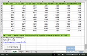 Macro para activar o desactivar autofiltros en todas las hojas de un archivo de Excel - Sergio Alejandro Campos