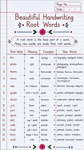 Beautiful Handwriting Root Words | English Vocabulary Practice