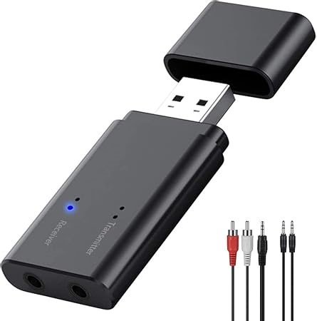 USB Bluetooth Adapter 5.3 Empfänger Transmitter,2 in 1 Bluetooth Sender Receiver USB Dongle,Wireless Music Adapter mit RCA & 3.5mm AUX für TV,PC,Auto,Kopfhörer,Projektor,Handy,Tablet,Heim Stereoanlage