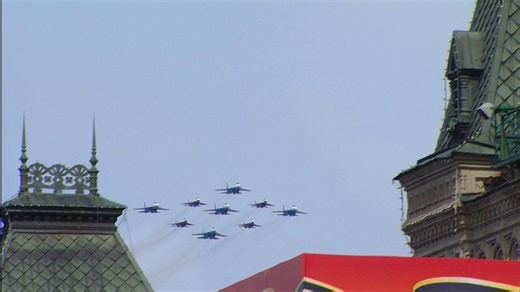 @nexta_tv First off, this is not AI but CGI...Secondly, this isn't anything new... The Russkie Vityazi aerobatics team flew over the Moscow Victory Parade back in 2024 (See below)The flags of NATO countries is where the team demonstrated their flying skills.@CommunityNotes