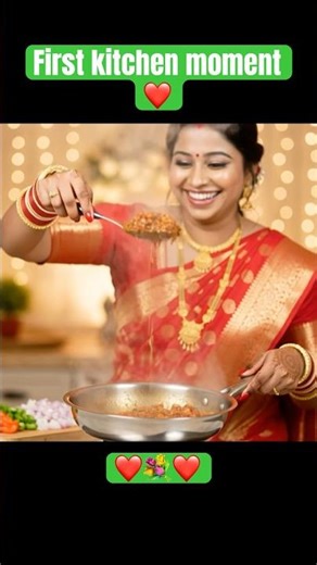 Newly Married Wife in Red Saree ❤️ First Kitchen Moment