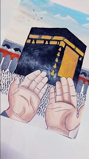 Kaaba Painting Step by Step | Islamic Art | Hands Making Dua | Makkah Drawing