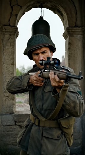 EPIC WWII BATTLE REENACTMENT Witness a cinematic recreation of intense World War II urban combat unfolding in a historic European village. A squad of Allied soldiers sprints from a stone building across a cobblestone square, flanked by heavy tanks advancing near a Gothic church. The action cuts to a tense close-up of a focused sniper lining up a critical shot through his scope from a bell tower archway. The sequence concludes with the infantry diving for cover as armored warfare dominates the vi