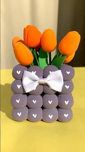 اشكال بالصلصال الفوم | أجمل فازة توليب سهلة وسريعة 🌷 Foam Clay DIY #shorts