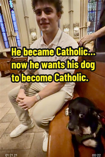 🙏❤️ He came home to the Catholic Church after his journey from Protestantism, and now he has a beautiful question about his beloved dog. Can his dog share in the Catholic faith with him? A beautiful moment of love, faith, and the bond between a man, his dog, and God’s creation….#CatholicDogNYC #DogsAndFaith #catholicfaith #DogsAndFaith #CatholicTikTok