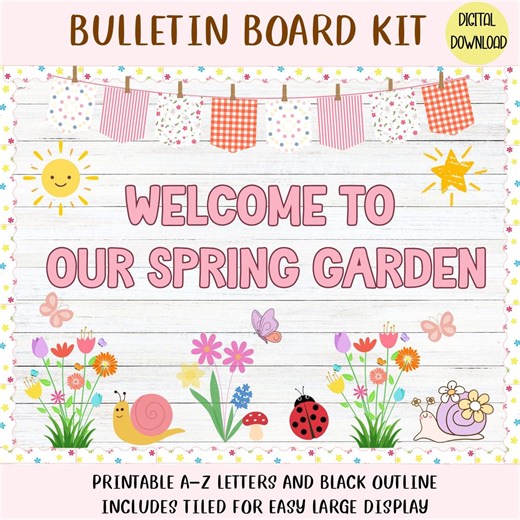 Spring Garden Bulletin Board Kit, Classroom Decor, Bugs Flowers (digital Download) - Etsy