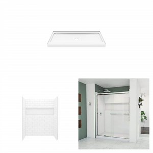 Bootz Industries Aloha ShowerCast 60 in. x 30 in. Center Shower Pan, NexTile 60 in. x 30 in. Shower Wall and Chrome Shower Door Kit - The Home Depot