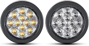 Meerkatt 4 Inch Clear Lens Amber Light 12 LED Brake light Tail Light Universal Grommet Plug Clearance Trailer Tow Truck Container Lorry 12v DC (Pack of 2) GA12