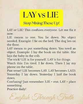 LAY or LIE? This confuses everyone. Let me fix it now. #englishlearning #motivation #englishfluency