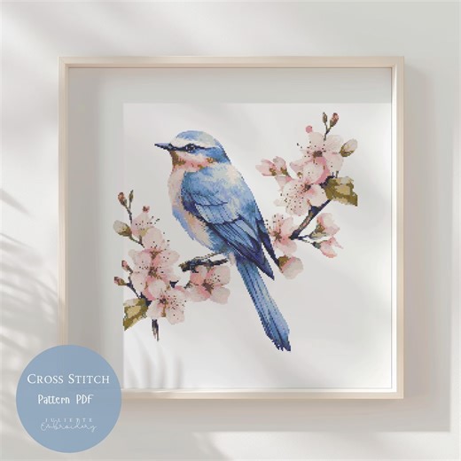 Bluebird and Blossom Cross Stitch Pattern, Bird on Branch Embroidery Design, Spring Flower (PDF Download) 42 - Etsy