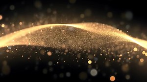 Download Golden dust particles float gracefully in a luxurious abstract wave pattern, creating a shimmering, dynamic motion perfect for elegant, high-end backgrounds or fantasy visual designs. for free