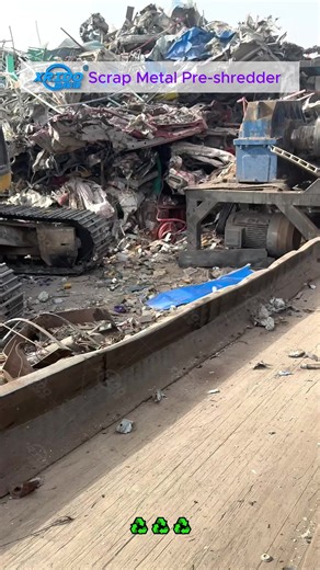 Metal recyclers, A pre-shredder is a machine used in industrial recycling and waste processing to break down large, bulky materials into smaller, manageable pieces before they undergo further shredding or processing. #metalrecyling♻️ #shredder #scraplife