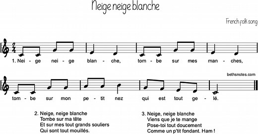 Neige neige blanche Beth's Notes Songs & Resources