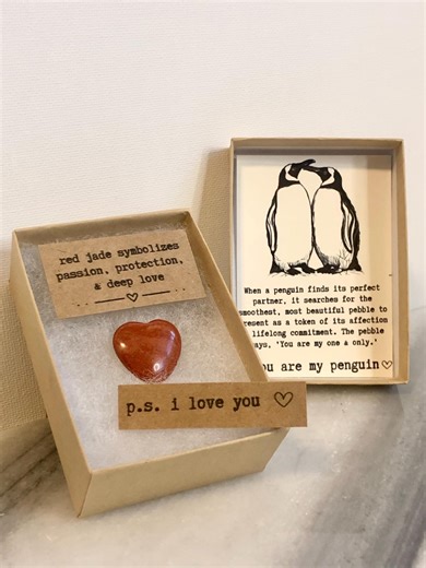 Red Jade Penguin Pebble: 1 Year Dating Gift, Engagement Present, Anniversary, Valentine's Gift for Him - Etsy