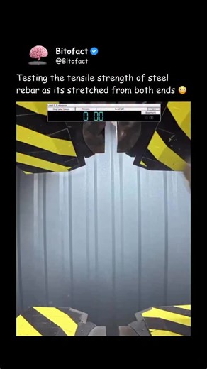 Bitofact on Instagram: "When testing rebar, engineers use hydraulic machines to pull it from both ends — stretching it until it snaps. This test measures its tensile strength, or how much force it can withstand before breaking. Rebar’s strength helps it hold concrete together under tension, making it one of the most critical materials in modern construction. 🧠 Like educational content? Follow @bitofact for more! #Explore #Trending #Viral #BitoFact #EngineeringFacts #Construction #Steel #Rebar #