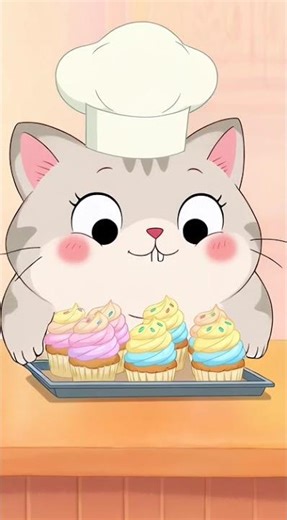 Watch This Adorable Cat Chef Create Delicious Cupcakes Now #Animation #CuteCats #BakingFun