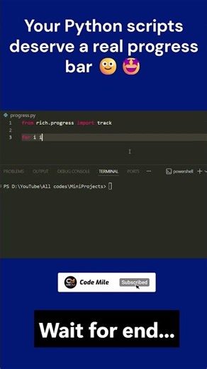 Python Rich Progress Bar in 10 Seconds 🚀 || Code Mile #shorts #python