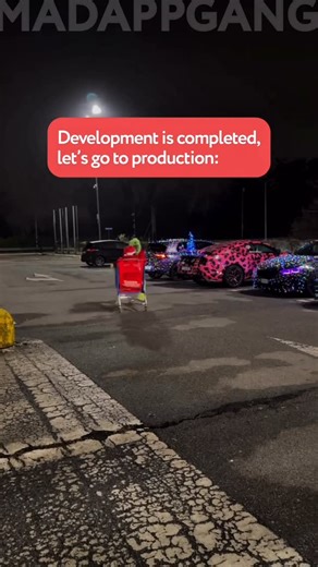 MAG | Software Development Company on Instagram: "Follow @madappgang for dev truths & rogue engineering wisdom Development is completed, let’s go to prod 🫠 #softwareengineering #codingmemes #codinglife #programming"