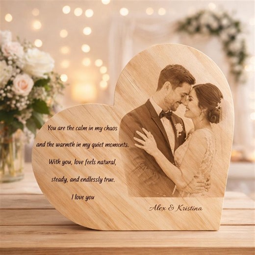 Personalized Heart Wood Photo Engraving, Custom Couple Gift, Anniversary Wooden Plaque, Valentine’s Day Gift for Her, Wedding Keepsake - Etsy
